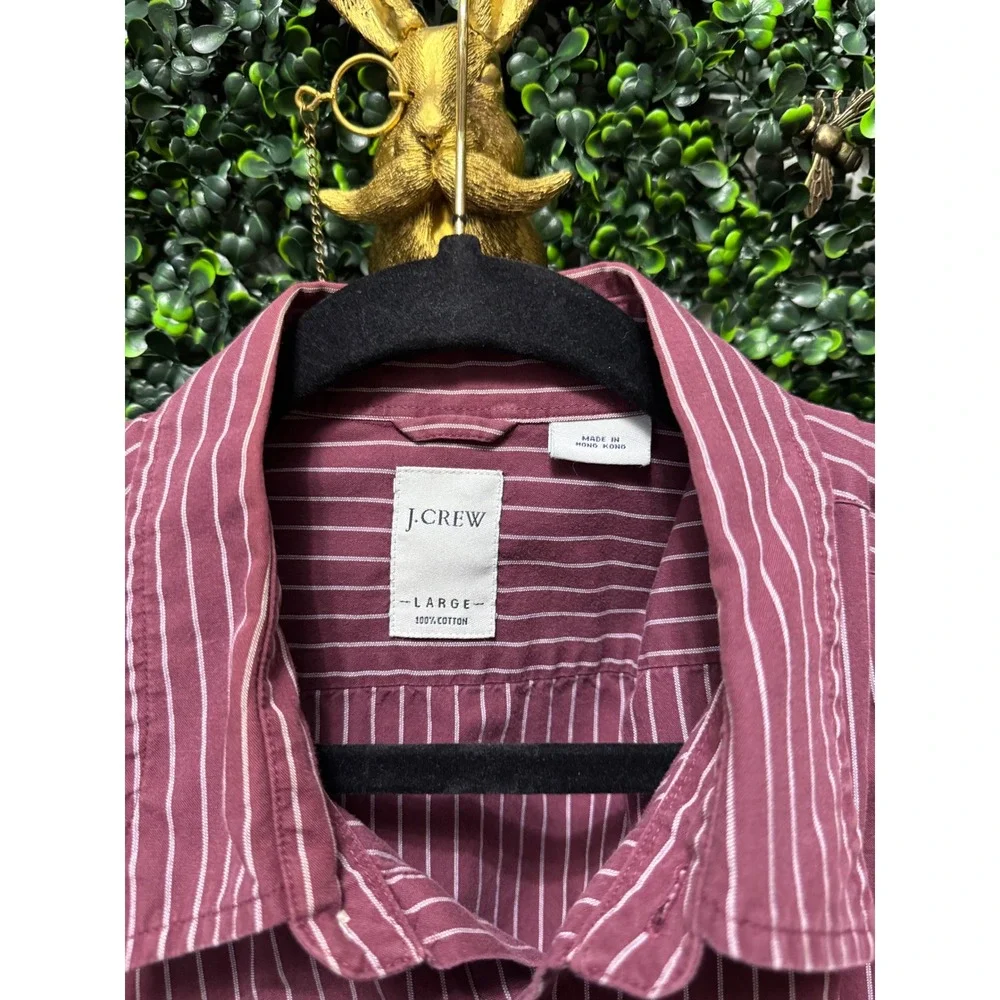 J.Crew Burgundy Pinstripe Button Down Shirt Men Large Classic‎ Preppy Fall Layer